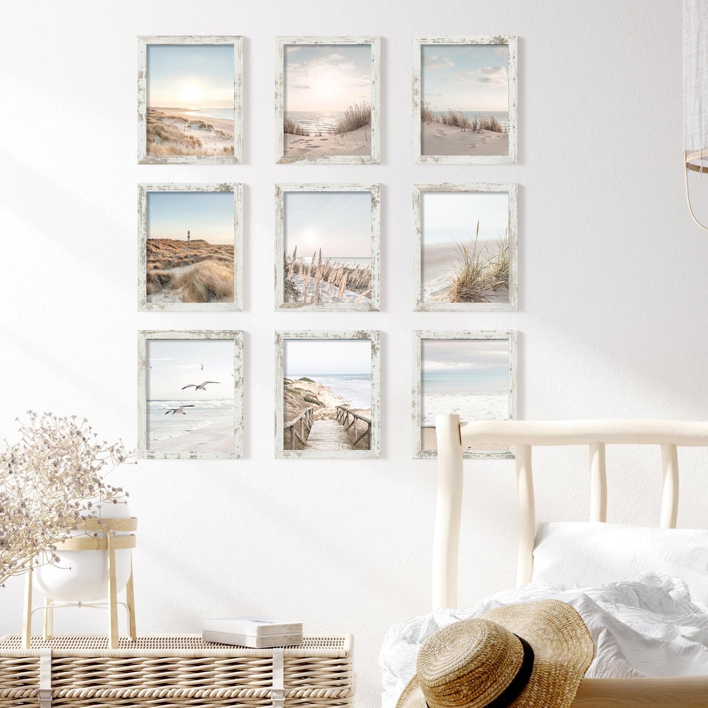 YESKAY 8x10 Picture Frame Set of 9, Display Pictures 5x7 with Mat or 8 x 10 Without Mat, Multi Photo Frames for Wall Mounting or Table Top Display, Blue BST326H