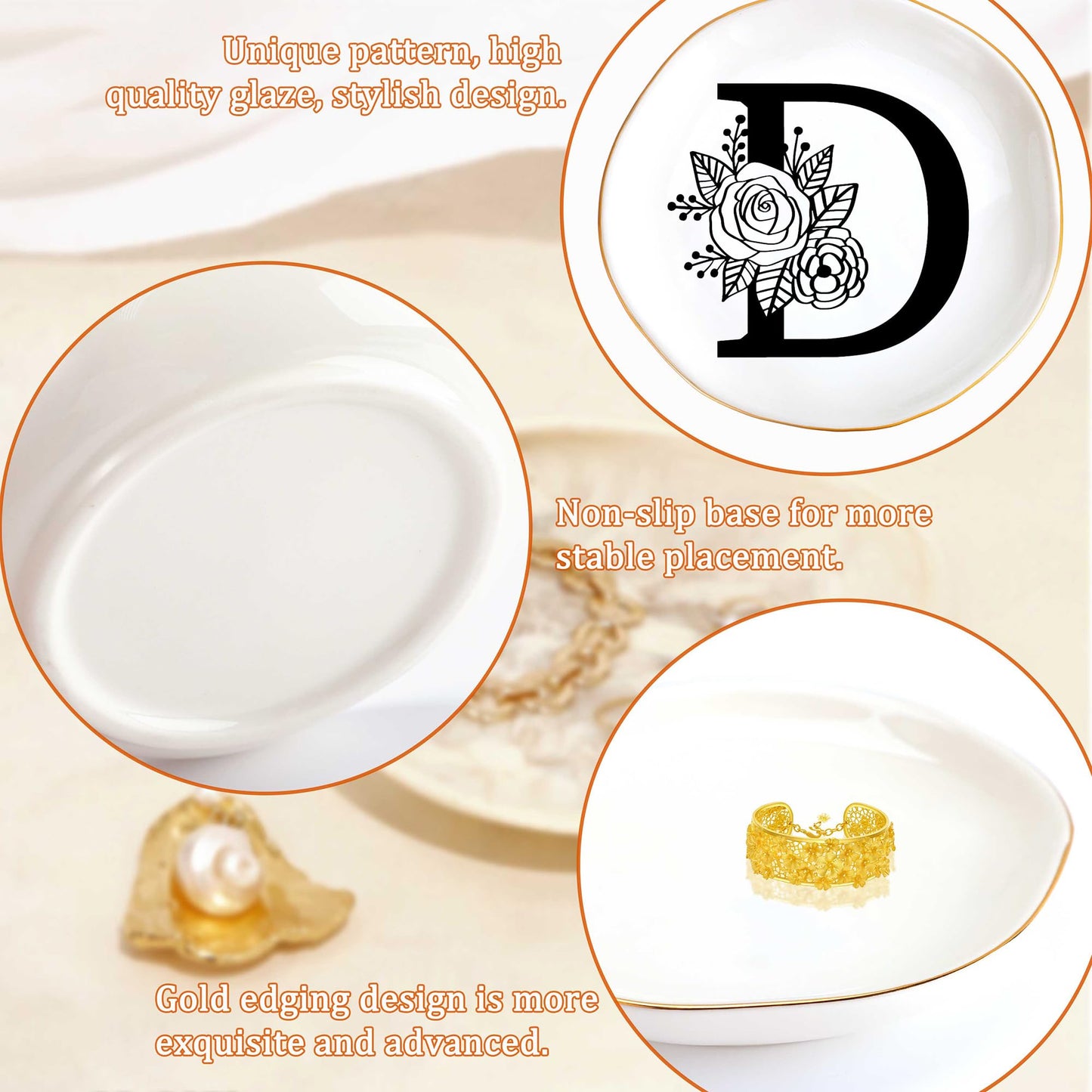 JoycuFF Initial B Ceramic Jewelry Tray, Bridesmaid Bride Gifts, Mothers Day Christmas Anniversary Engagement Birthday Gifts for Women Couples, Trinket Dish for Rings Earrings Necklaces Bracelets Keys BST202
