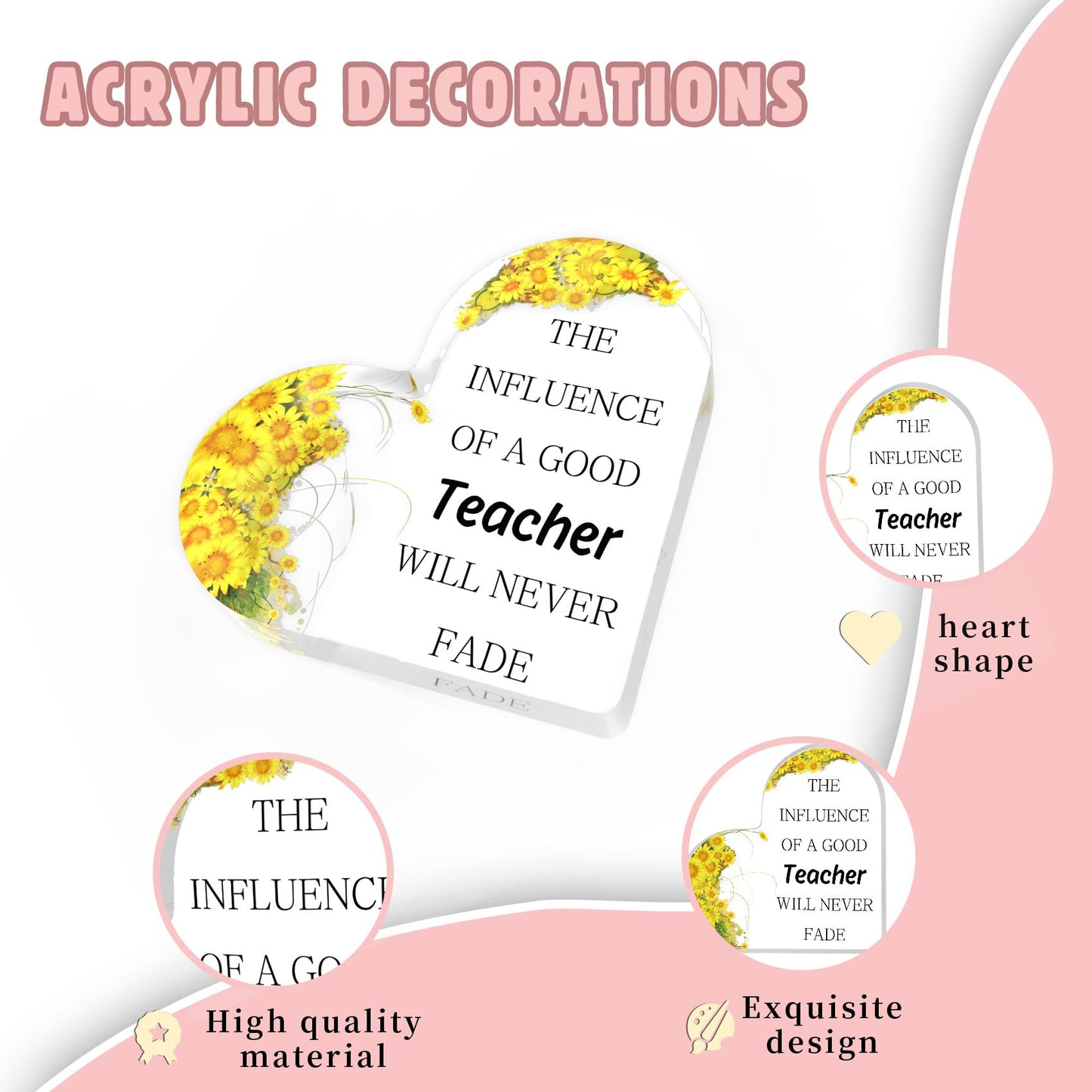 Teacher Appreciation Gifts End of Year Thank You Christmas Retirement Back to School Graduation Halloween Thanksgiving Teacher Gifts for Women Acrylic Plaque Decor with Sunflower for Teachers BST326L
