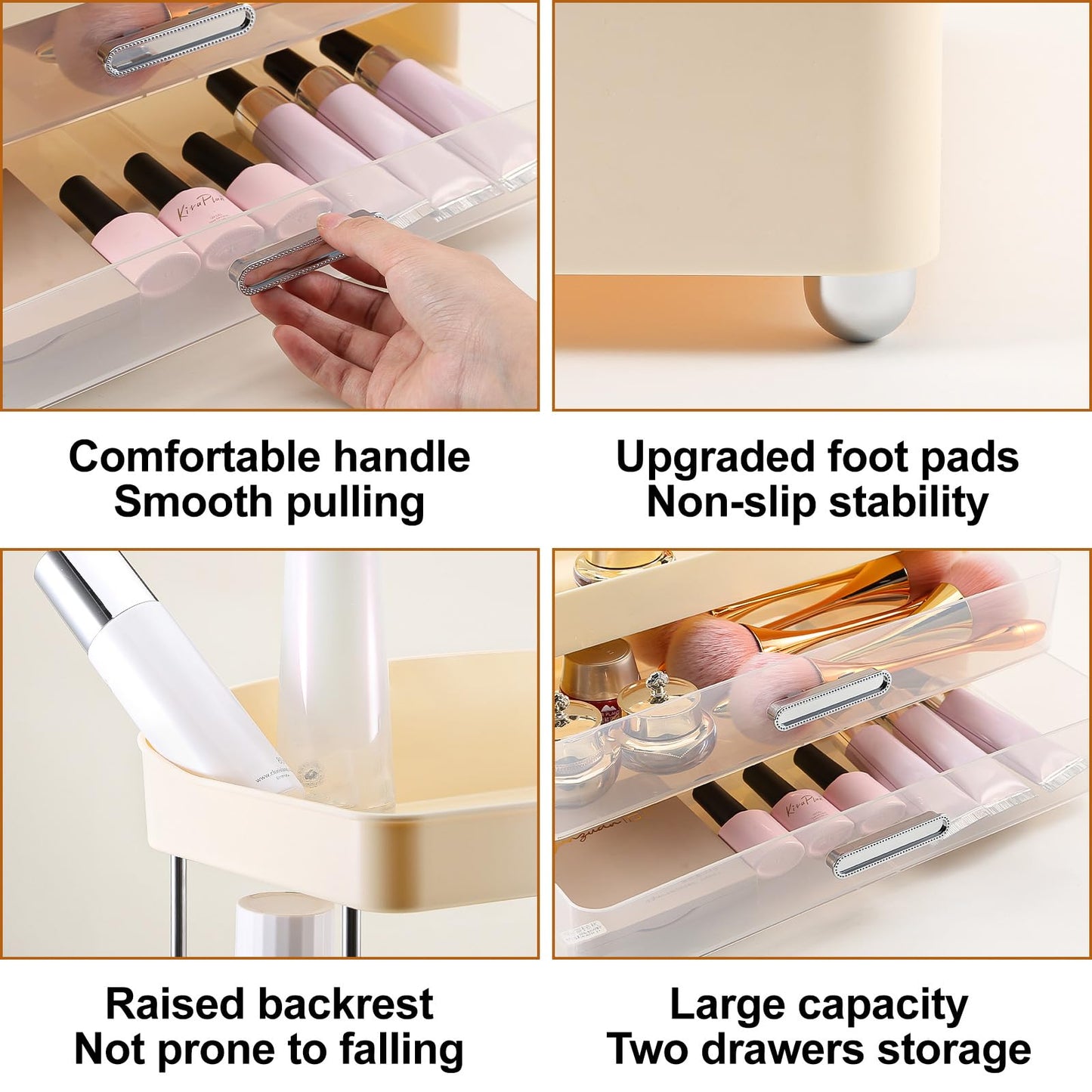 DASITON 4 Tiers Makeup Organizer, 2 Drawers Large Cosmetic Organizers for Vanity Bathroom Countertop, Bathroom Organizers and Storage for Skincare, Cosmetic, Perfume, Dresser Organizer (Cream+Clear) BST220