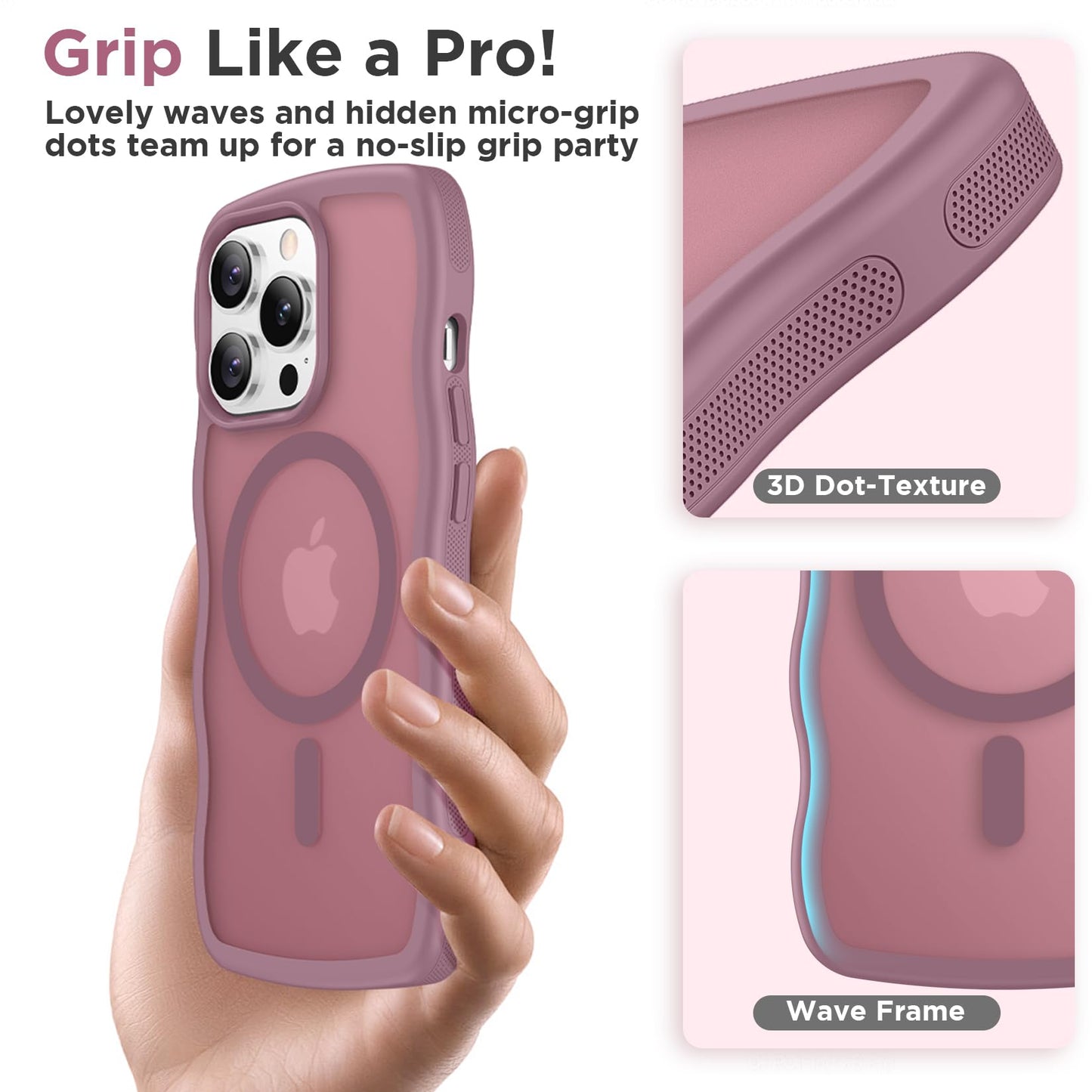 Magnetic for iPhone 13 Pro Case, Compatible with MagSafe Cute Wave Non-Slip Translucent Matte Easier Grip Shockproof Phone Case for iPhone 13 Pro, Black WN420