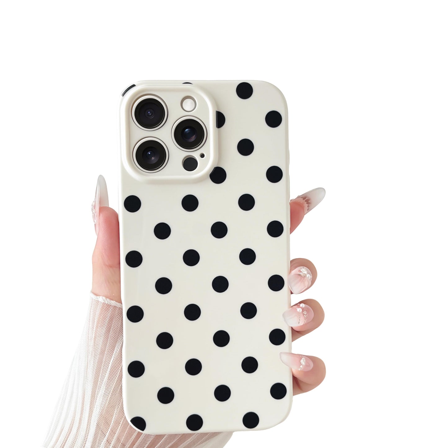 Skyseaco Compatible with iPhone 15 Case Cute Polka Dot Phone Case Soft Slim TPU Shockproof Phone Cover Full Camera Protection for Women Girls - Black WN420