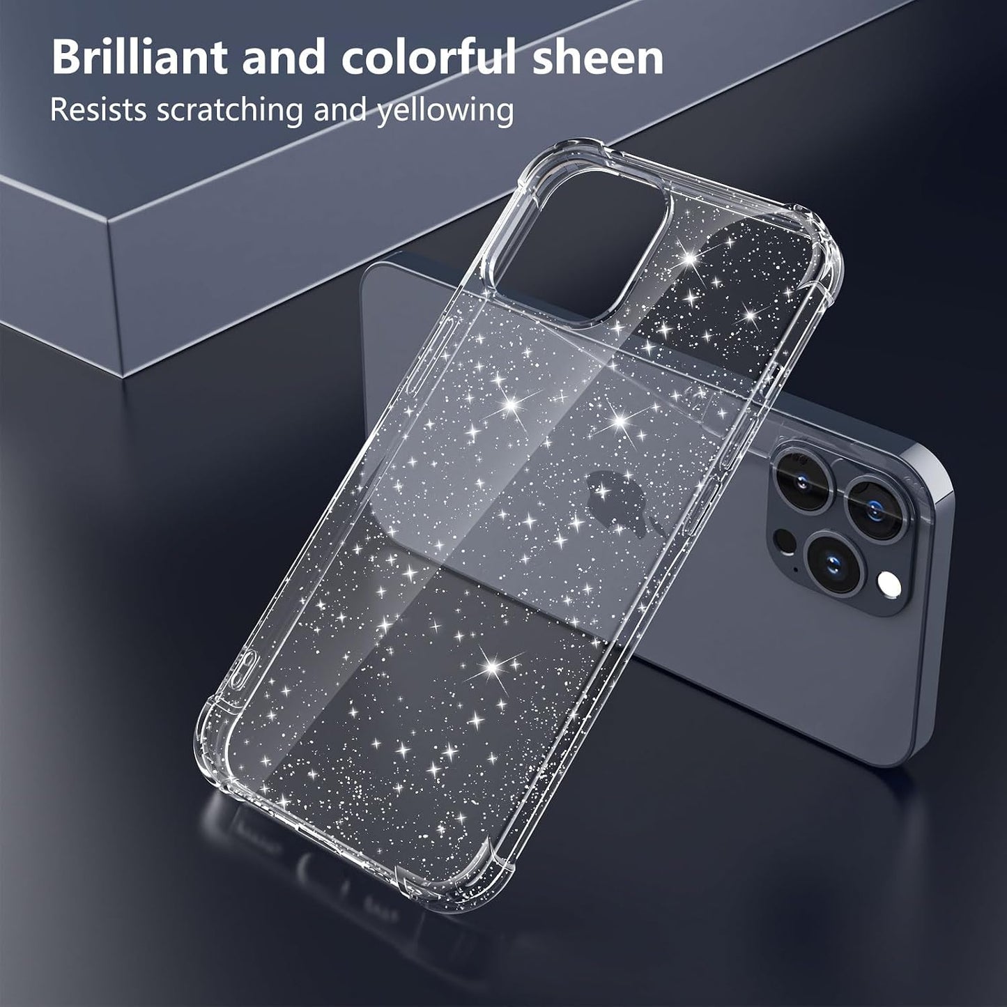 for iPhone 15 Pro Case Glitter with 2 Pack Screen Protector + 2 Pack Camera Lens Protector, Clear Glittering Cute Phone Case Shockproof Soft TPU Bumper Cover for Women Girls WN420