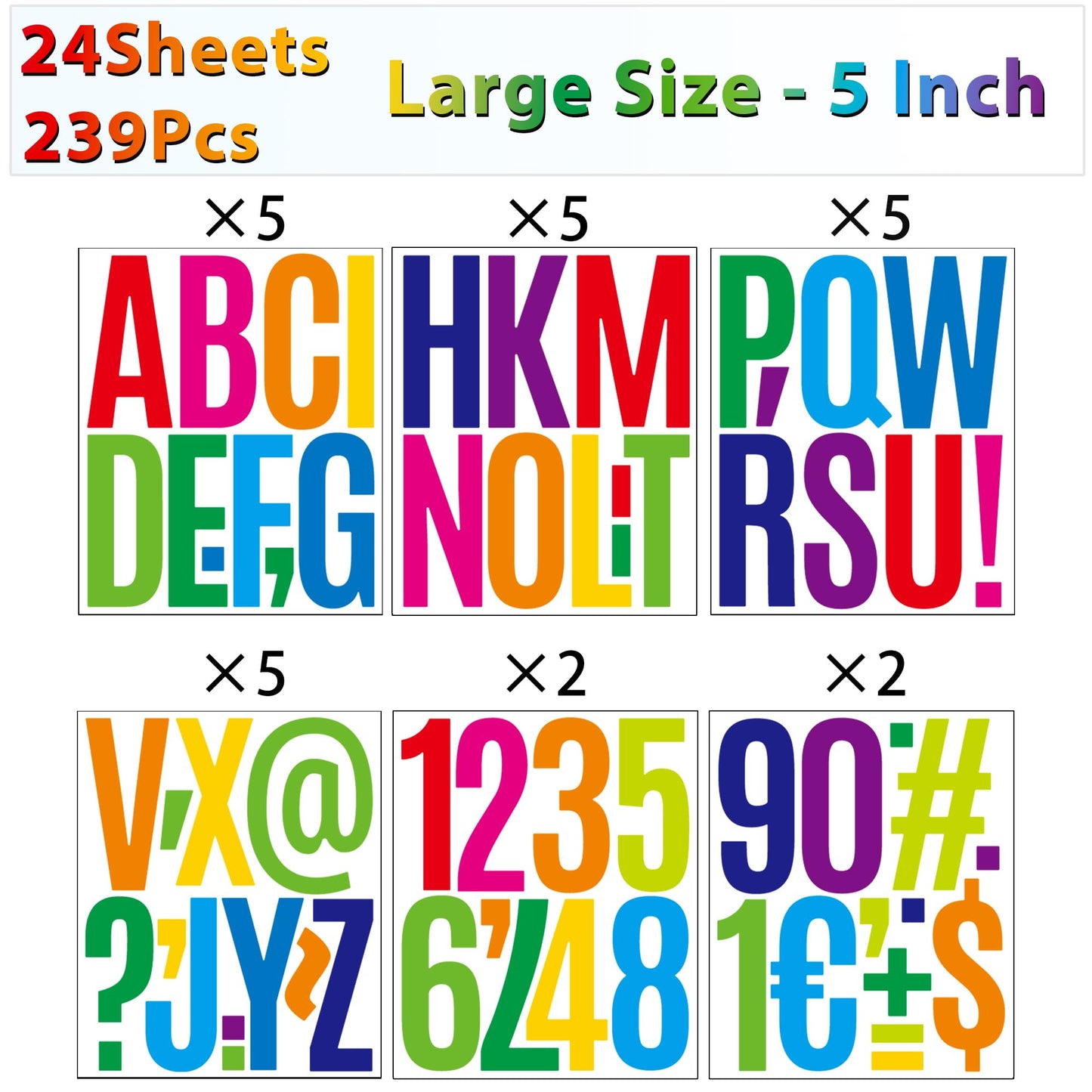 239Pcs 5 Inch Letters & Numbers Vinyl Stickers, 24 Sheets Durable Bulletin Board Letters - Easy Peel Self-Adhesive Decals for Classroom, Door & Window - Perfect for Bulletin Boards & Decor (Black) BST220