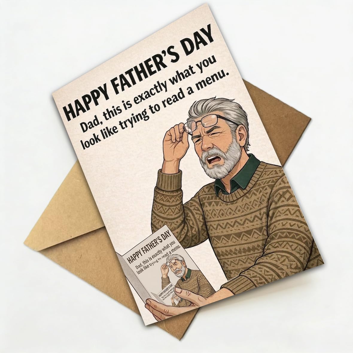 Funny Fathers Day Card for Dad, Fathers Day Gift from Daughter or Son, Blank Inside, with Kraft Envelope and Gold Seal Sticker BST220