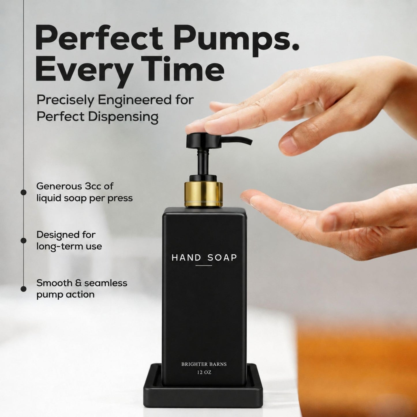 Glass Hand and Dish Soap Dispenser Set by Brighter Barns - Kitchen Soap Dispenser Set with Tray & Pump - Refillable Glass Bottles for Sink - Neutral Kitchen Accessories for Airbnb, Restaurants (Clear) BST326H