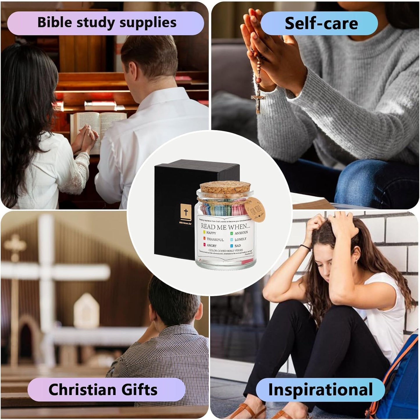 Bible Verse Jar Read Me When Bible Verse Jar for Daily Encouragement | Hope Holy Prayer Cards Religious Baptism Graduation Gift for Her, Gifts for Mom from Daughter Son, Christian Gifts for Women BST326H