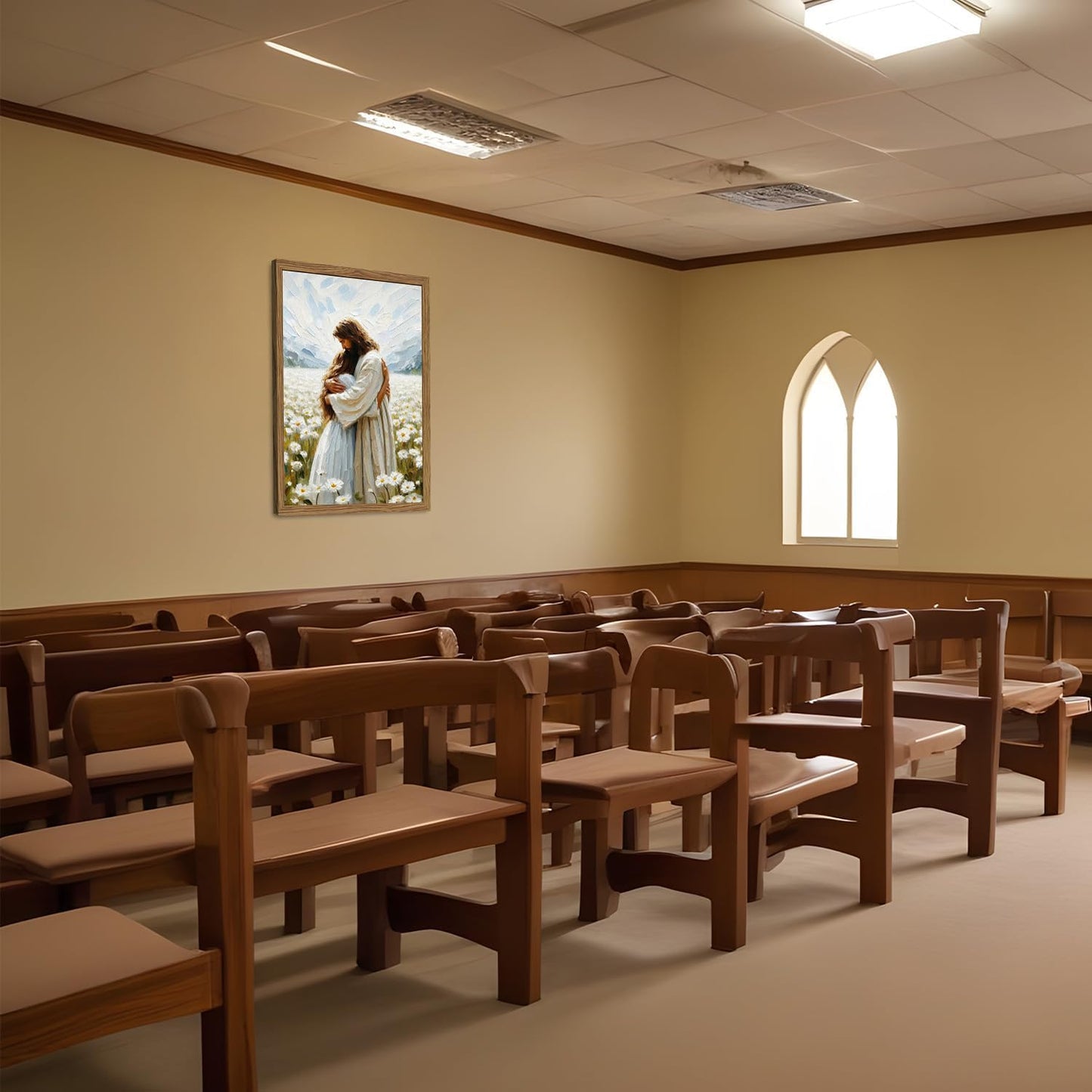 Framed 3D Textured Jesus Embracing Woman Wall Art, Jesus Hugging Woman Wall Decor Hand Drawn Sandstone Religious Christian Bible Painting Pictures for Bedroom Living Prayer Room 12x16 in Wood Framed BST202