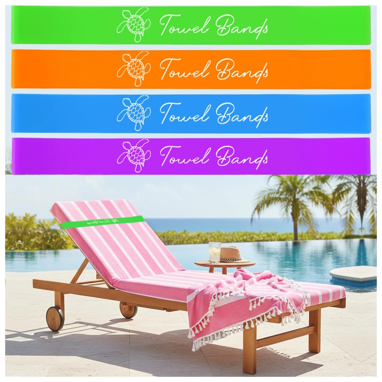 Yufawow 4 Packs Printed Towel Band for Beach Pool Lounge Chair Strap Clip Flamingo Pineapple Tropical Print Cruise Ship Essentials 2026 Card Lanyard Luggage Tag Holder Women Vacation Must Haves BST220