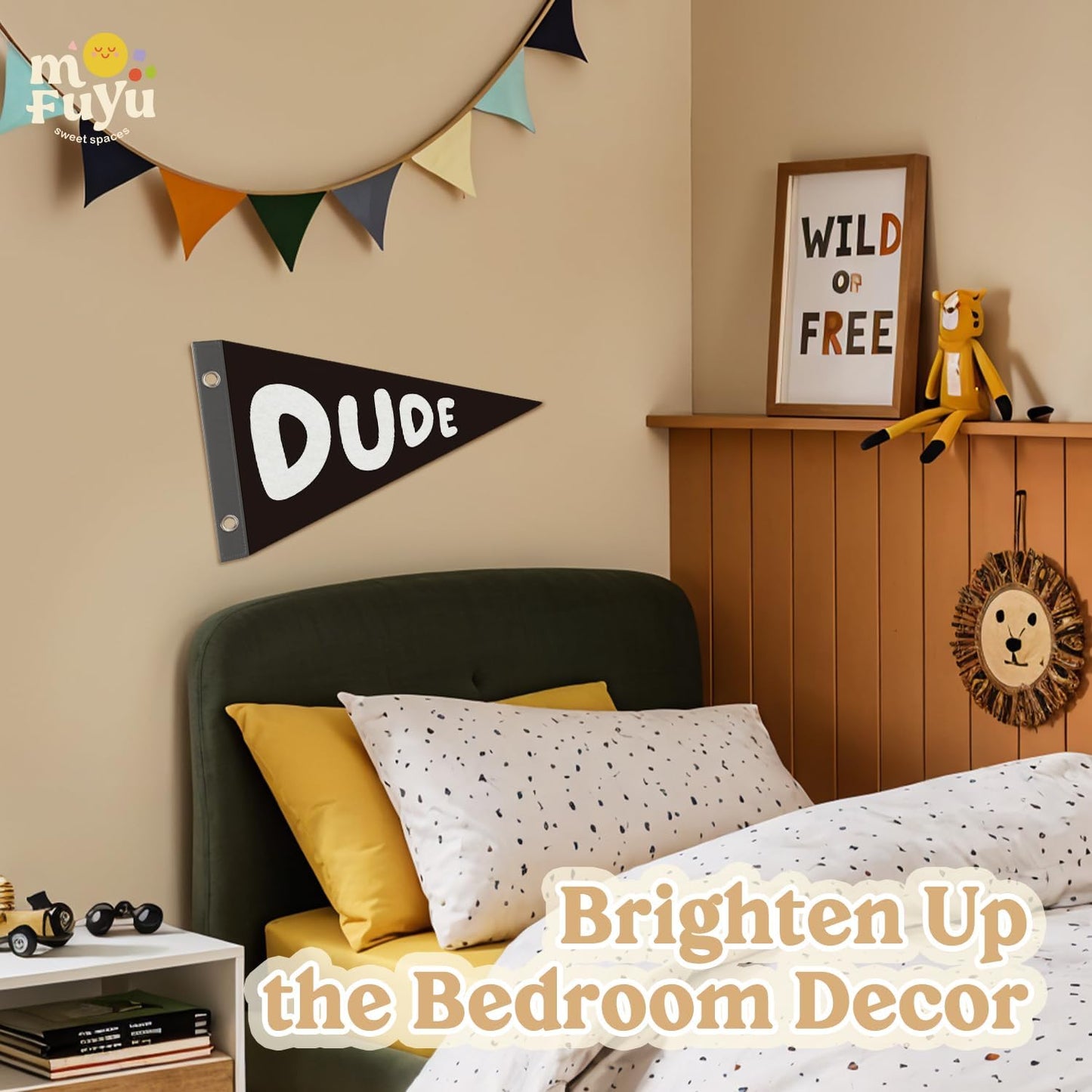 Boy Nursery Decor Pennant Banner Flags Decor, Playroom Essentials, Dude Felt Banner Wall Art Decor for Toddler Kids Room Nursery,Boy Playroom Decor 7.4x14 Inch BST326H