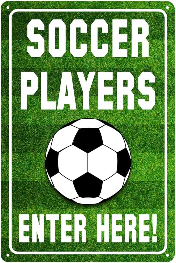 Soccer Decor For Boys Room Soccer Sign Soccer Player Metal Wall Hooks Dad Signs Children Soccer Door Soccer Decorations For Bedroom Soccer Players Enter Here Signs Soccer Players Only Sign 8x12 Inch BST202