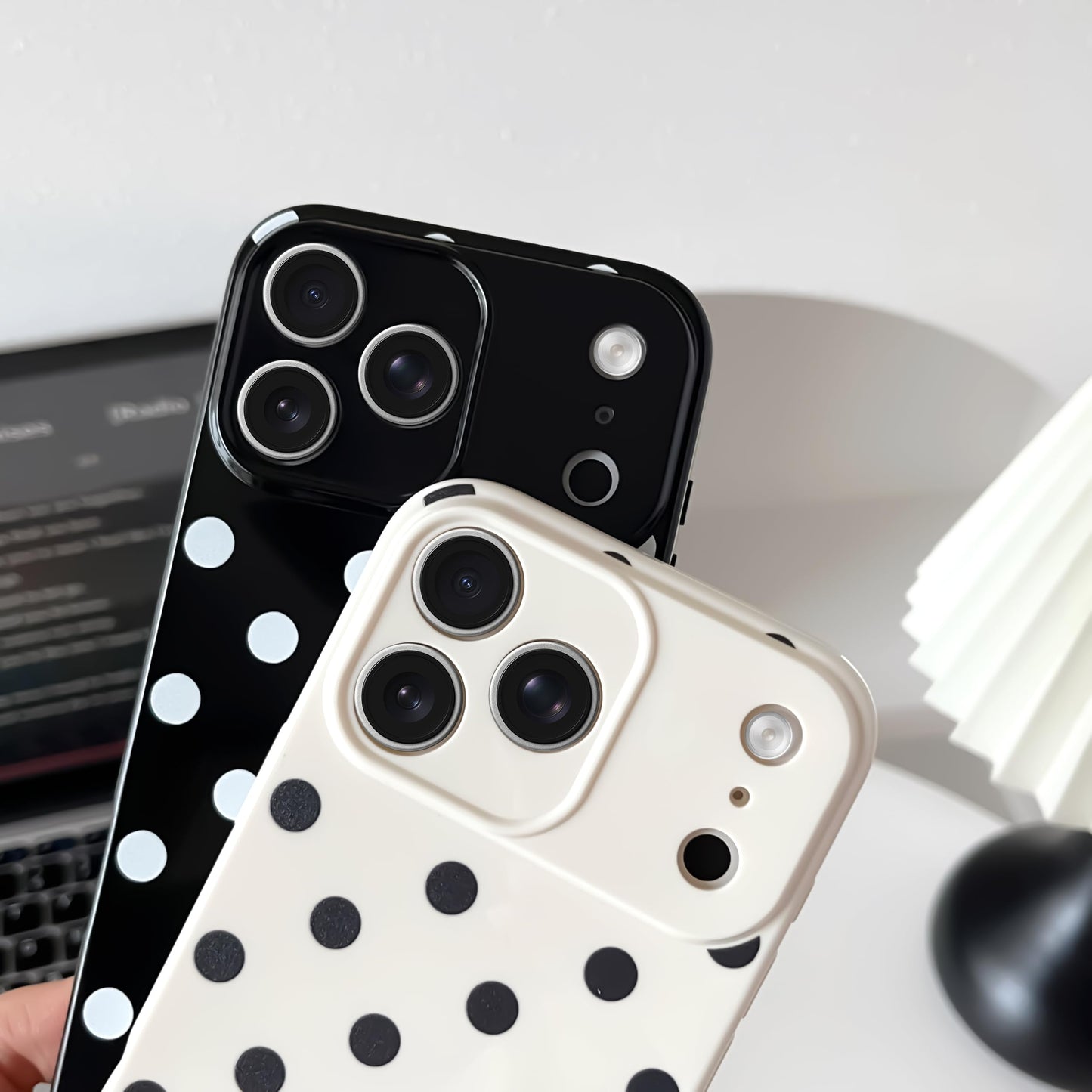 Skyseaco Compatible with iPhone 15 Case Cute Polka Dot Phone Case Soft Slim TPU Shockproof Phone Cover Full Camera Protection for Women Girls - Black WN420