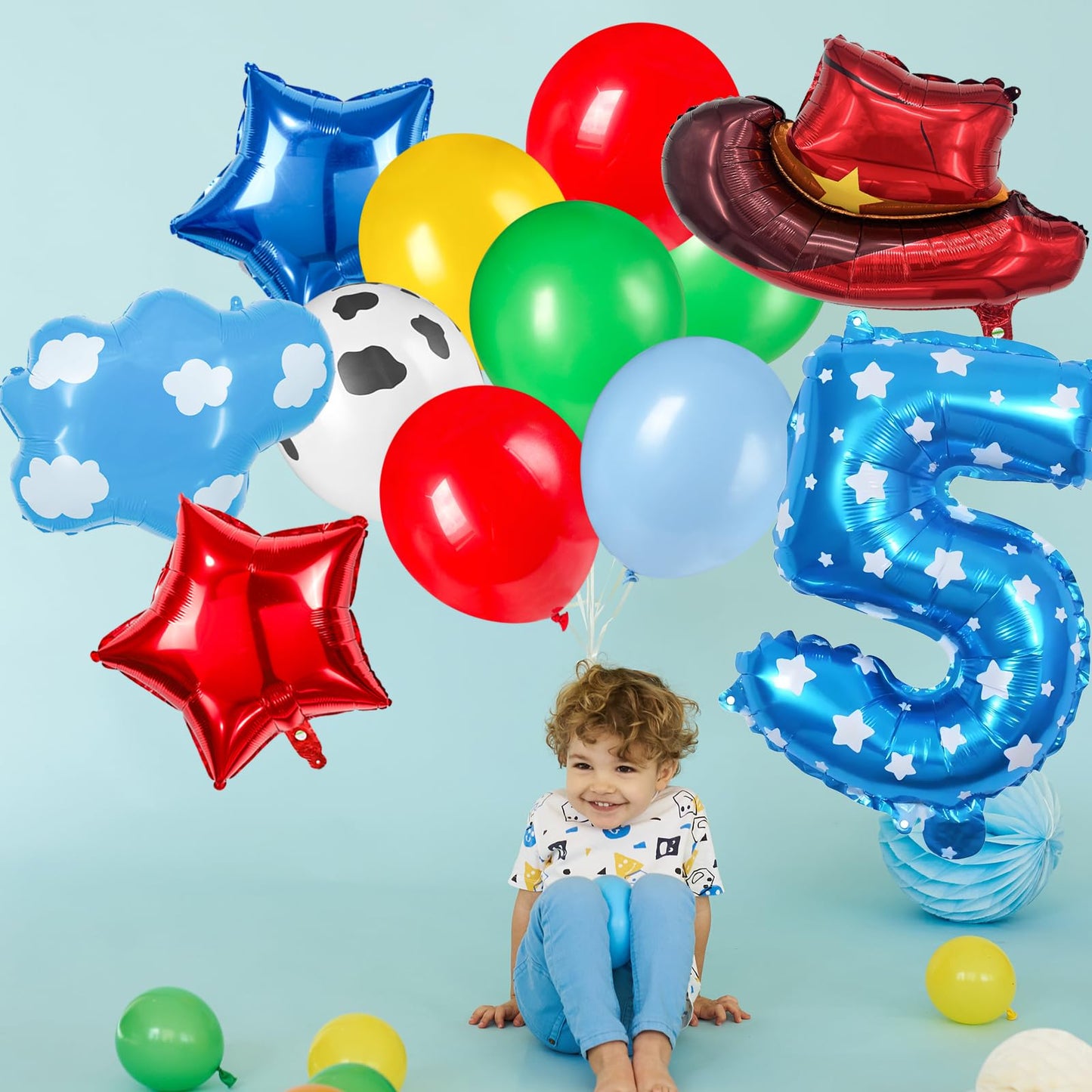 11-Pack Cowboy Theme Balloon Set, Farm Theme Decorations, Balloons with Hats and Clouds, Boys and Girls Birthday Party Supplies (1) BST202