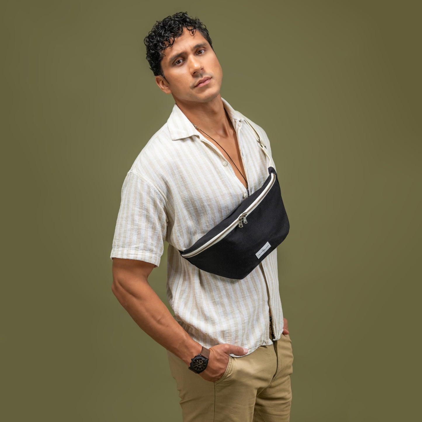 The Peacock Crew Spacious Leopard Print Crossbody Belt Bag in Cotton Canvas – Lightweight Comfortable & Elegant Sling Pouch Travel Safe Design & Daily Use – Dual Zippers Fanny Pack for Men & Women BST220