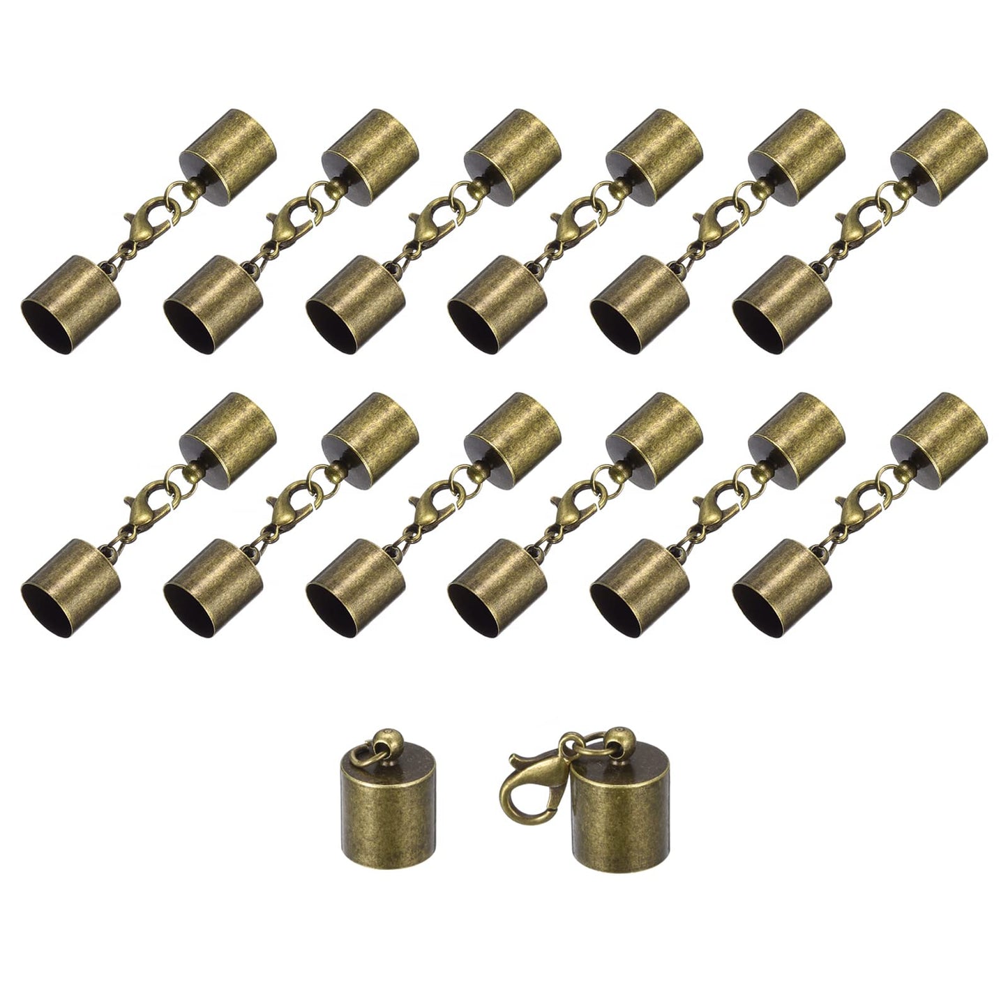 uxcell 20Sets Leather Cord End Caps with Lobster Claw Clasps Fit 4.5mm Cords, Barrel Terminators for DIY Making Leather Bracelets, Bronze Tone BST326L