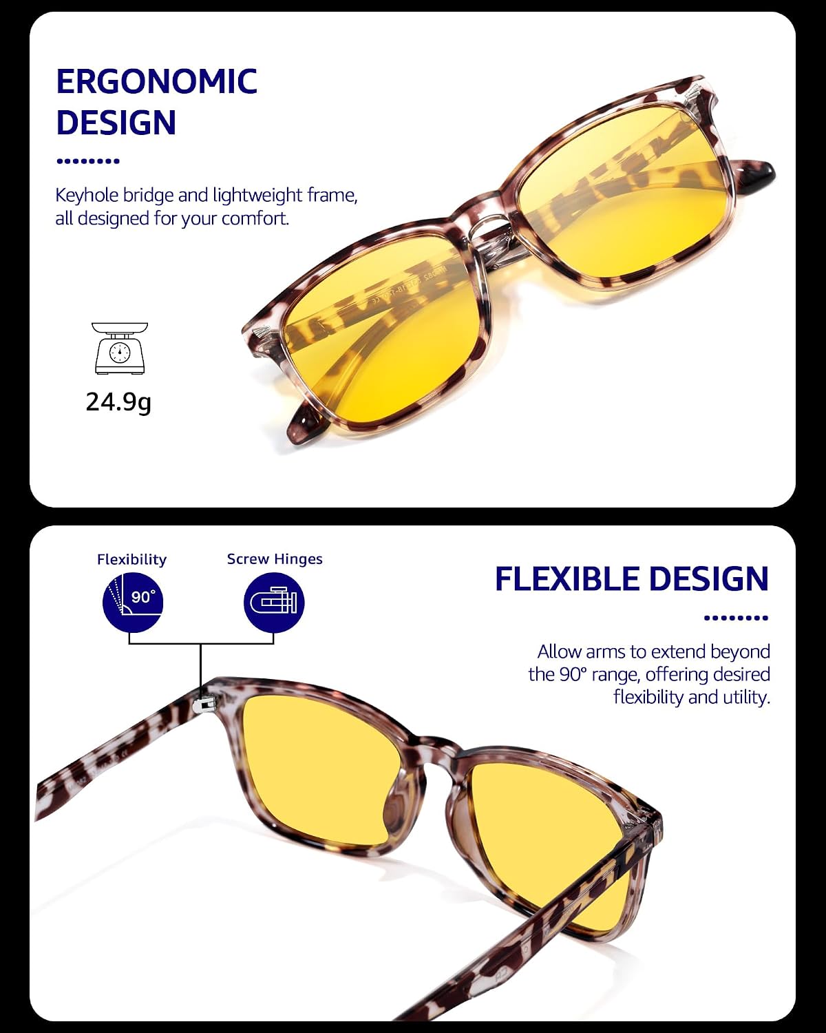 TJUTR Night Vision Driving Glasses for Men Women, Polarized Anti Glare Yellow Lens Glasses for Driving at Night Time TN2482 WN420