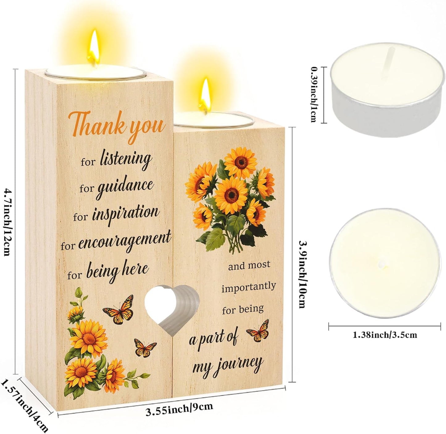 Thank You Gifts for Women Appreciation Gifts for Teacher Friends Coworker Sunflower Wooden Candle Holder Candlestick End of Year Teachers Week for Teachers Nurse Instructor BST220