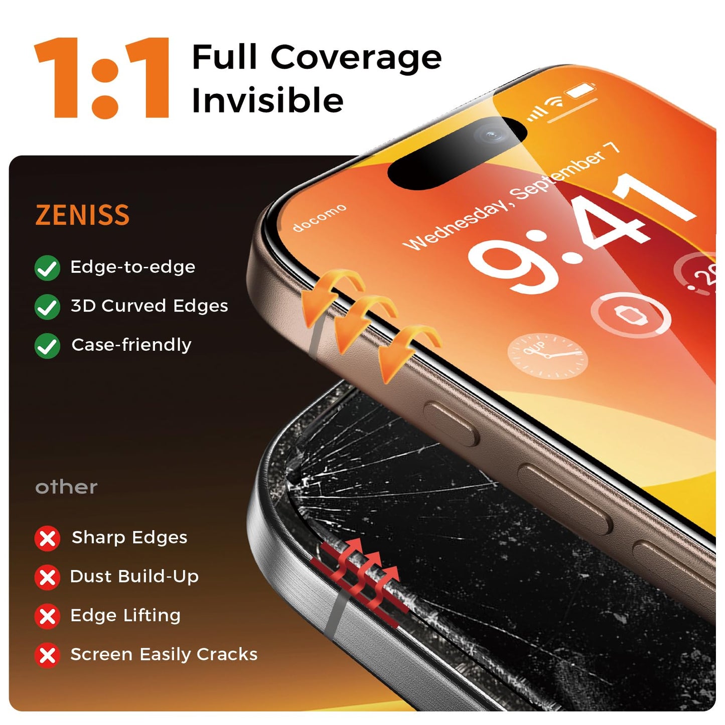 NeverBreak 9H+ Hardness for iPhone 17 Pro Screen Protector 12FT Military Grade Protection (Scratch, Shatter, Drop Resistance) Tempered Glass Full Edge Coverage 6.3" 2025, 2 Pack with De-Bubble Card WN420