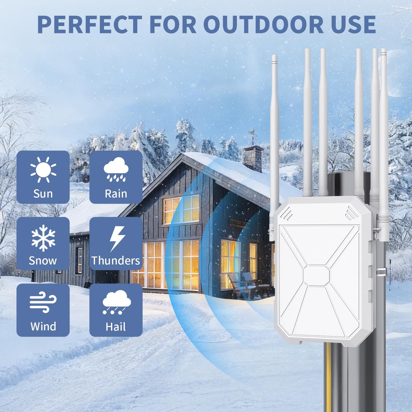 Outdoor WiFi Extender AX1800, Outdoor High Power Long Range WiFi Booster with 6 Antennas, Dual Band Outdoor Access Point Gigabit Port, WiFi Extenders Booster for Backyard, Garage, Farm, Pool