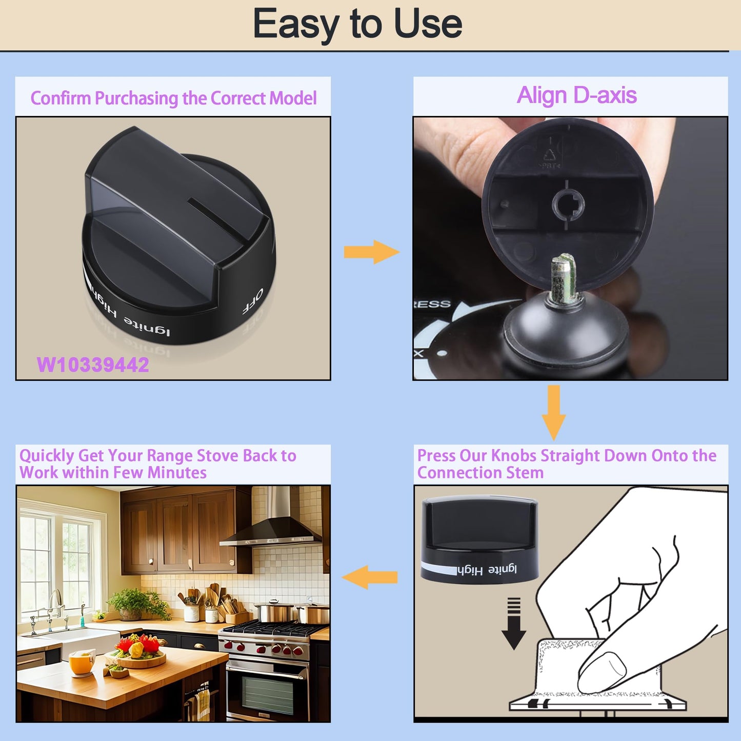 5 Pieces Upgrade W10339442 Stove Knobs Replacements, Only Compatible with Whirlpool Gas Range/Oven/Stove Knobs (Black) BST220
