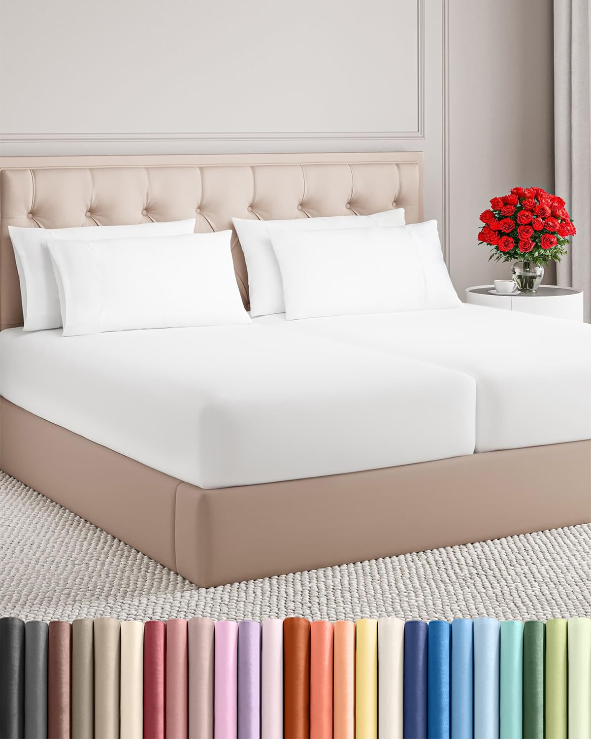 Split King 7 Piece Sheet Set - Comfy Breathable & Cooling - Soft Hotel Luxury Bedding Set with 8-16 Inch Deep Pockets - 1 Flat & 2 Fitted Sheet & 4 Pillowcases - Wrinkle Free & Easy Care - Steel Blue DD1210