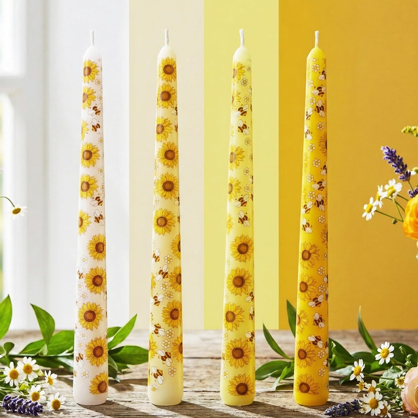 10 Inch Decorative Taper Candles, 4 Pack Birthday Balloon Print Candlesticks, Unscented Dripless Candles with Long Burn Time for Party, Holiday Table & Home Decor BST326H