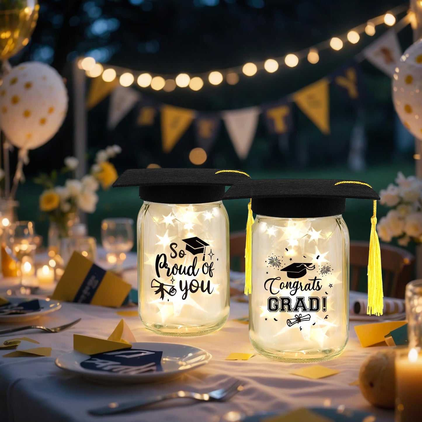 3 Sets 2026 Graduation Centerpieces for Tables, Glowing Mason Jar Centerpieces with Graduation Caps, Glowing Money Jars for College High School Congrats Grad Party Decor Supplies WN420