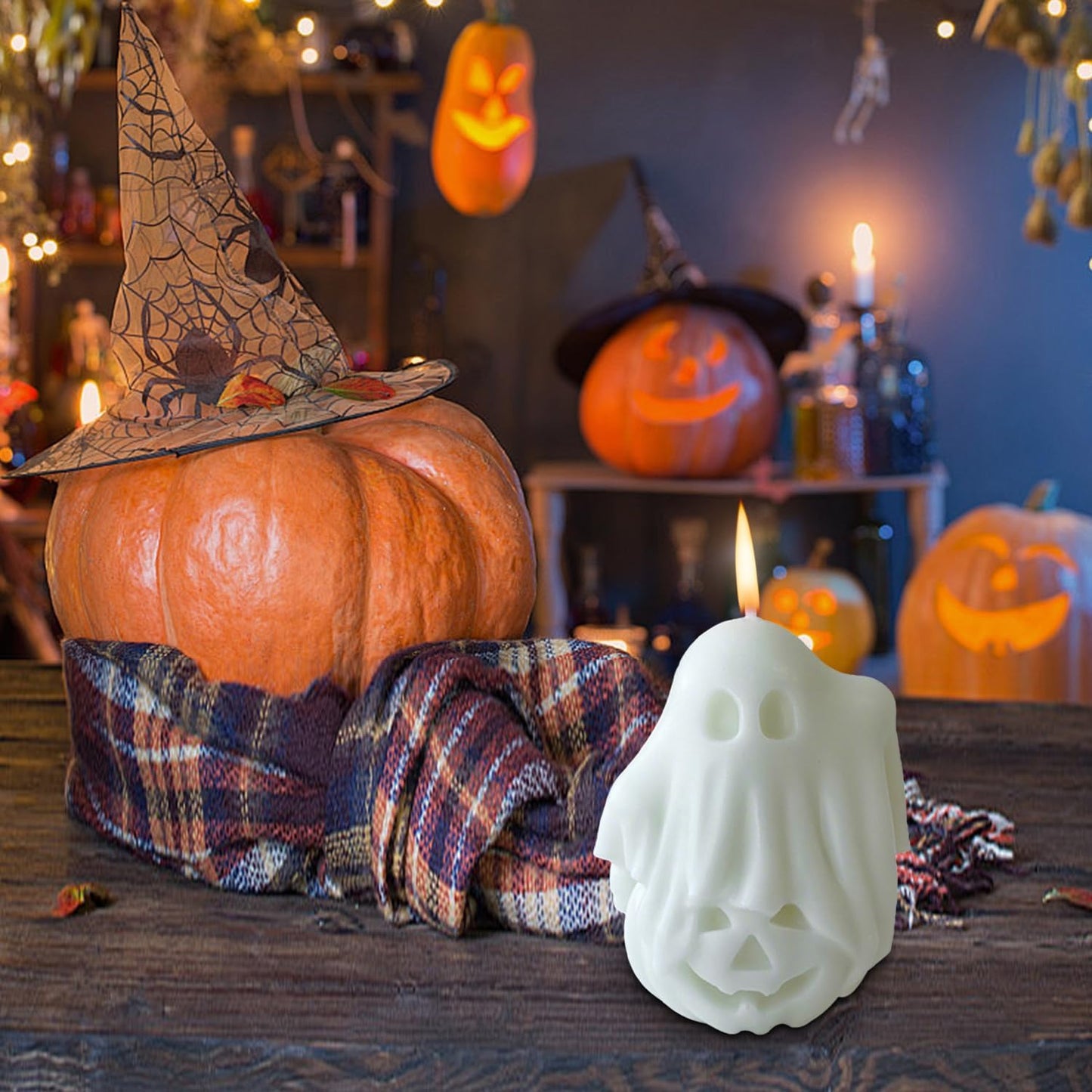 Halloween Ghost Pumpkin Candles with Fragrant Halloween Decor Candle for Home and Table Decorations 2.6 * 2 * 1.9 Inch BST202
