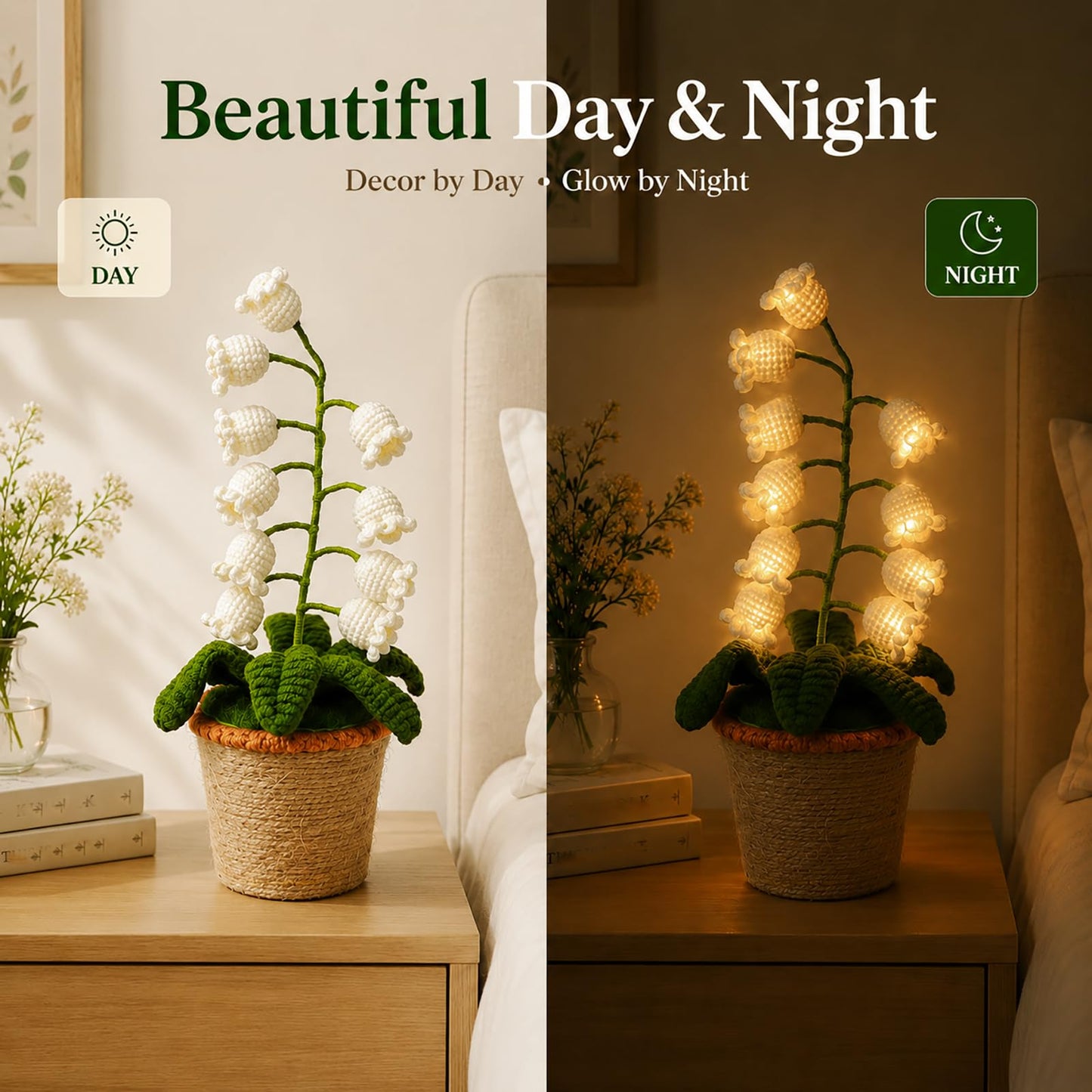 1PC Lily of The Valley Lamp Crochet Flowers Bouquet Light Gift for Women | Cute Night Light for Mother's Day, Wife, Girlfriend, Birthday, Perfect Home or Office Decor Battery Included BST220