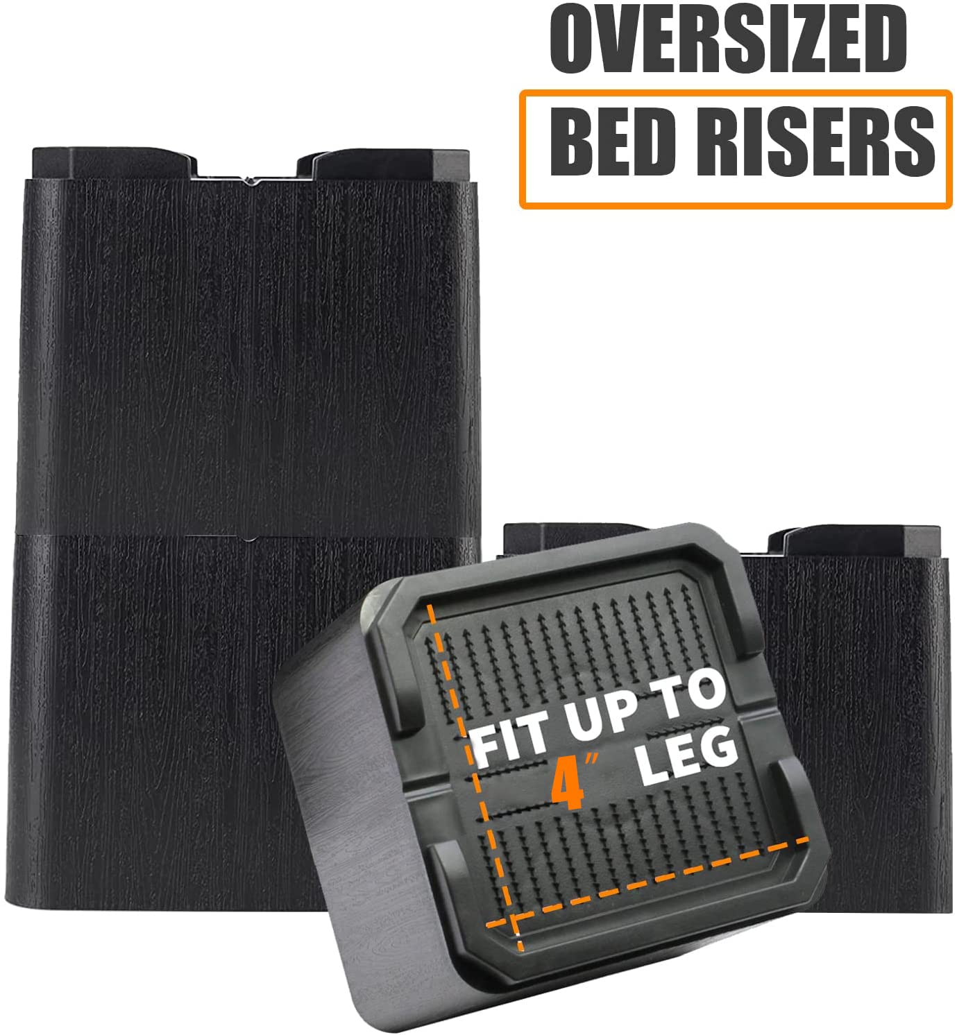 MYMULIKE Bed Risers Oversized 8 Pack, 4 Inch Heavy Duty Furniture Risers Support Up to 6000lbs, Adjustable 8 Inch Bed Raising Blocks Couch Risers for College Dorm Rooms, Tables, Desks BST202