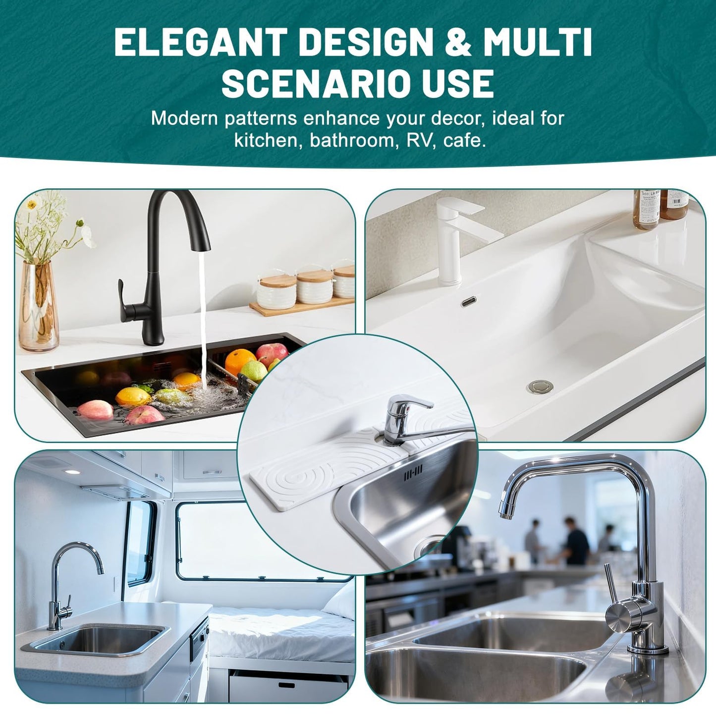Hopegiver Stone Faucet Mat for Kitchen Sink - Fast Drying Diatomite Sink Protector Prevent Moisture, Super Water Absorbing Stone Tray for Kitchen & Bathroom Counter (White, 15.7"x3.9") BST326H