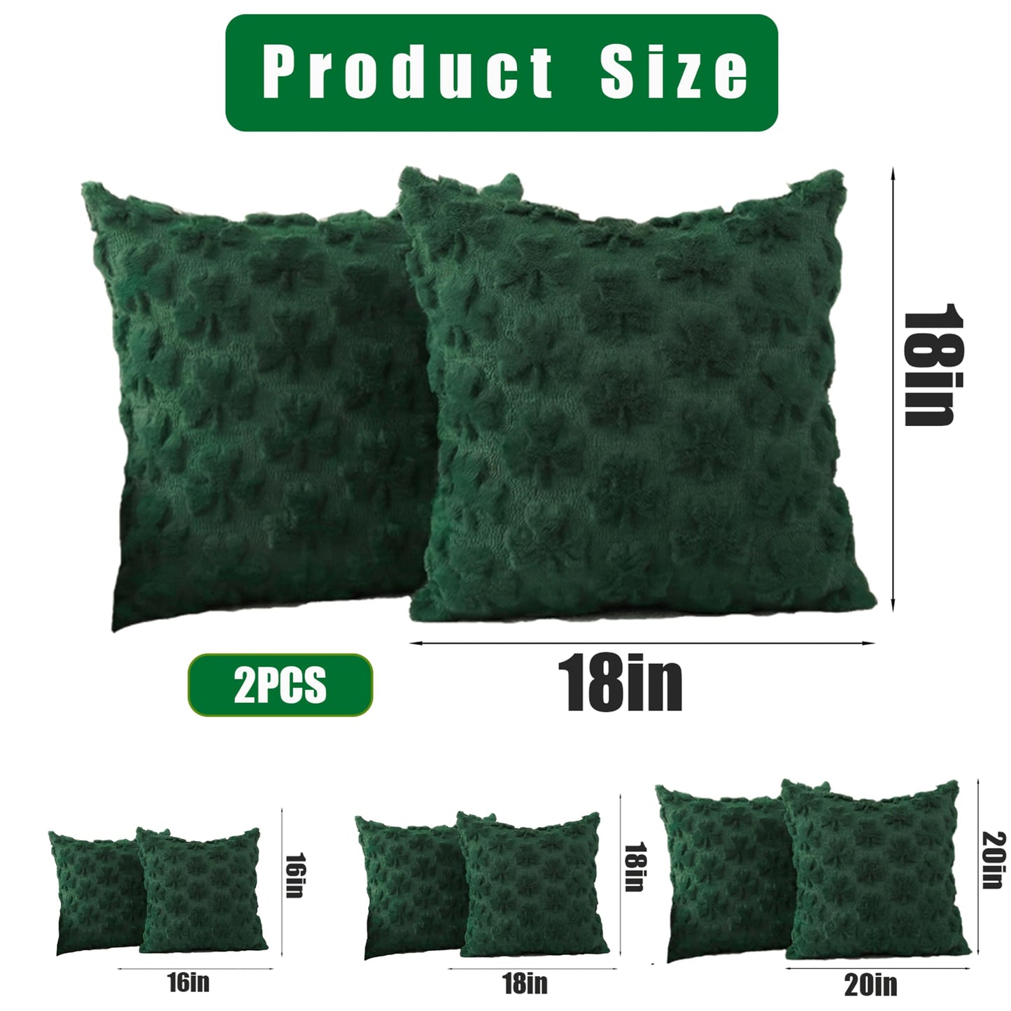 GONOSEED 【3Sizes】 2 Pack 18"*18" St Patricks Day Pillow Covers St Patricks Day Decorations Green Shamrock Soft Plush Faux Fur Jacquard Throw Pillows for Bedroom Sofa Holiday Festivals Home Decor