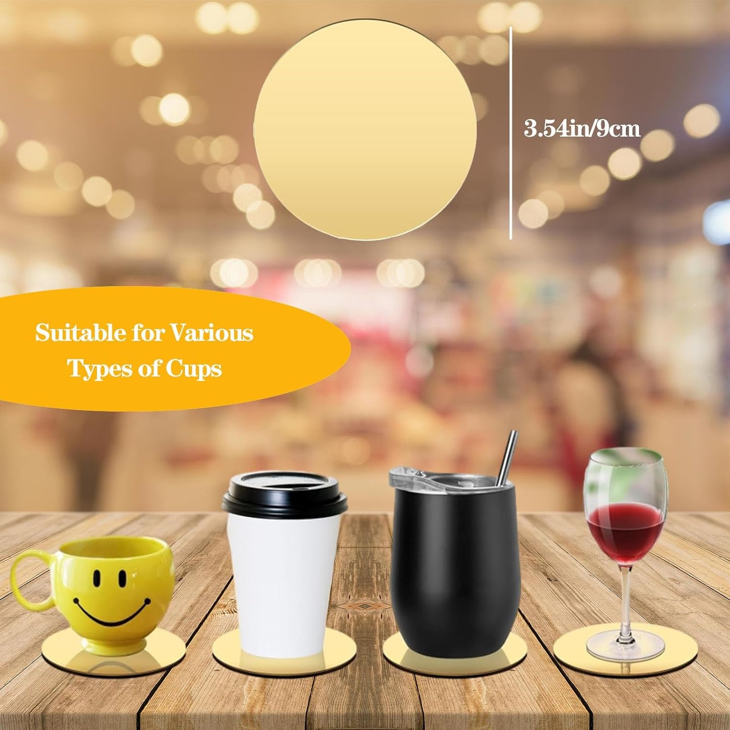 Gold Coasters for Coffee Table, Stainless Steel with Holder, Set of 6 | Modern Mirror Finish, Non-slip EVA Base Protects Tables, 3.54in Stainless Steel Fits Wedding Drinks, Coffee Mugs, Teacups BST220