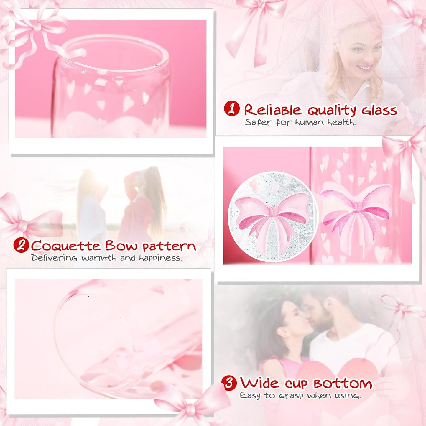 5 Pcs Mother's Day Pink Bow Gift Set with Cute Bow Keychain, Aesthetic Cup, Socks, Clear Gift Bag, Bows Claw Clips Coquette Stuff for Girls Women Friends Birthday BST326H