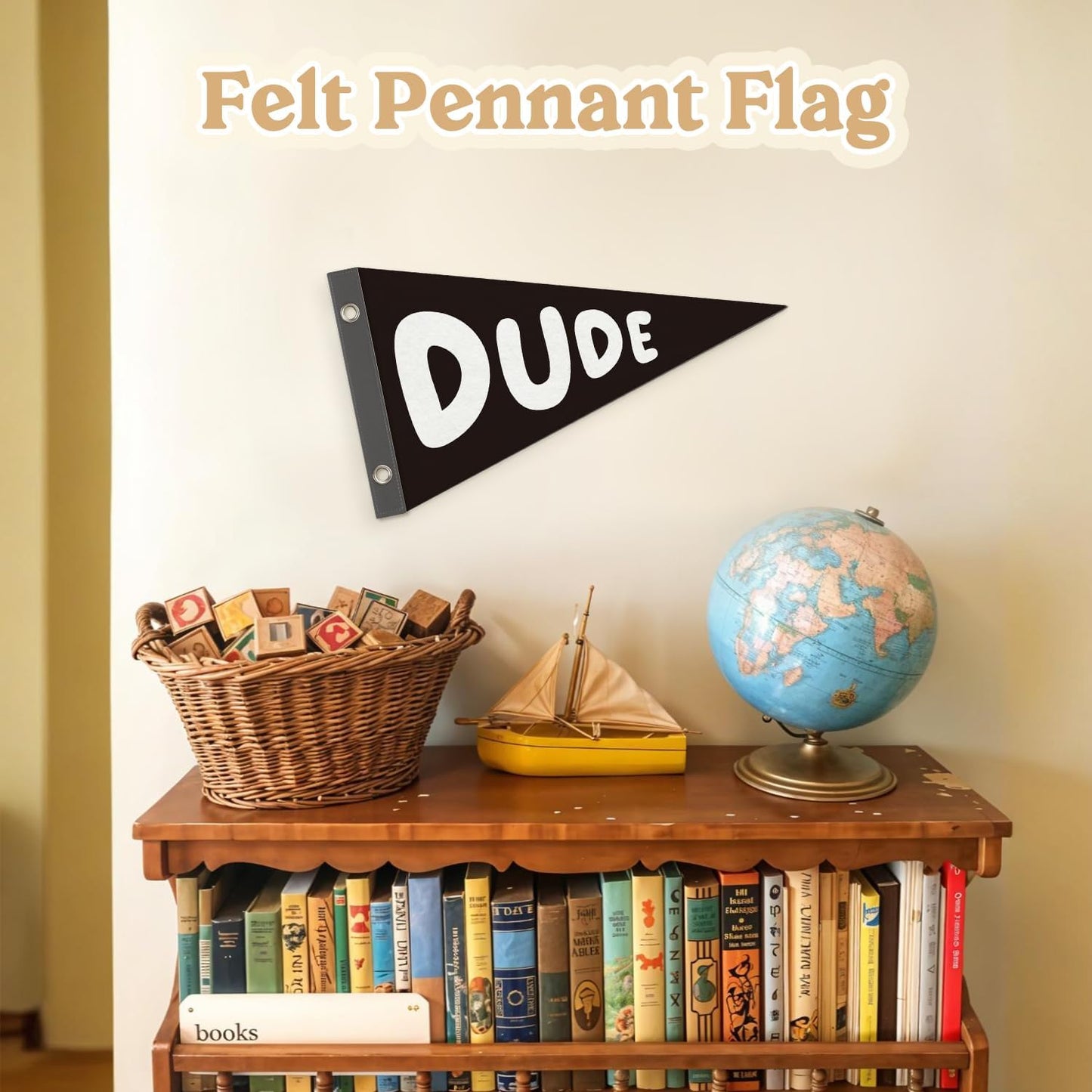 Boy Nursery Decor Pennant Banner Flags Decor, Playroom Essentials, Dude Felt Banner Wall Art Decor for Toddler Kids Room Nursery,Boy Playroom Decor 7.4x14 Inch BST326H