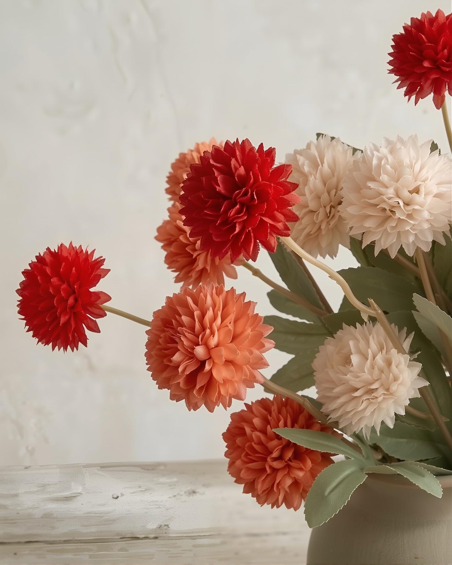 Beige Faux Silk Mums Artificial Flowers, 8Pcs Fall Fake Kiku Small Mini Chrysanthemum Pom Pom Stems for DIY Bouquets Centerpieces Vase Autumn Home Decorations Floral Arrangement BST202