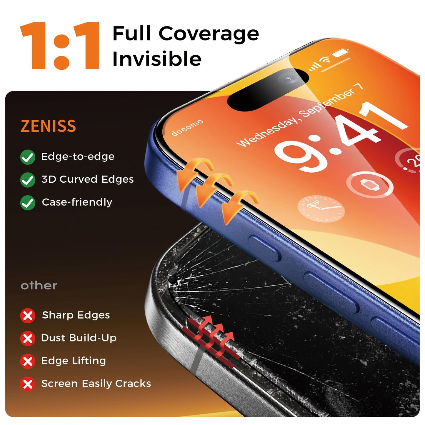 NeverBreak 9H+ Hardness for iPhone 17 Pro Screen Protector 12FT Military Grade Protection (Scratch, Shatter, Drop Resistance) Tempered Glass Full Edge Coverage 6.3" 2025, 2 Pack with De-Bubble Card WN420