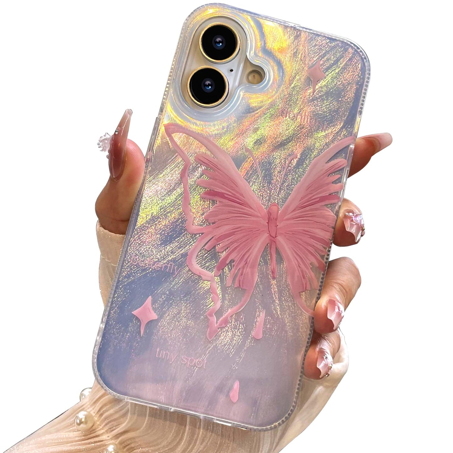 I-MGAE-IN-AR Compact Case for iPhone 16 Holographic Cloud Design,Cute Trendy Soft Slim TPU Shockproof Protective Phone Cases Cover for Women Girls Aesthetic Glitter WN420