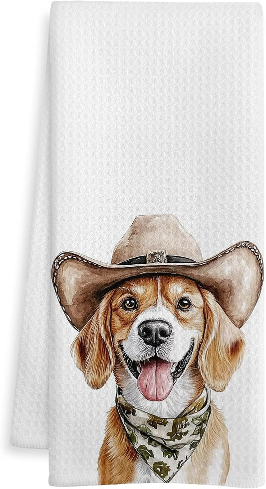 Beagle Gift Kitchen Towels, Beagle Lover Gifts Dish Tea Towel for Kitchen Decor, Funny Western Dog Hand Towels for Bathroom Decor, 16x24 Inch BST326L
