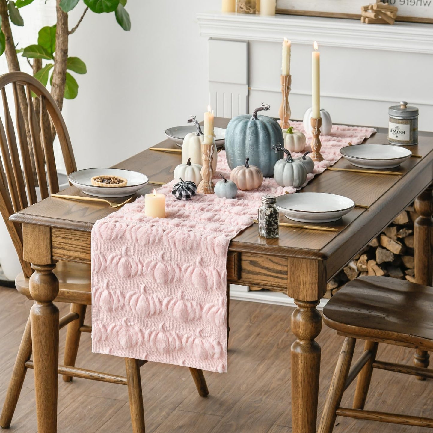 Halloween Pumpkin Table Runner Quilted Plush 3D Table Runners Fall Autumn Ivory Halloween Runners for Tables Kitchen Dining Decorations Party Supplies 13x37 Inch WN420