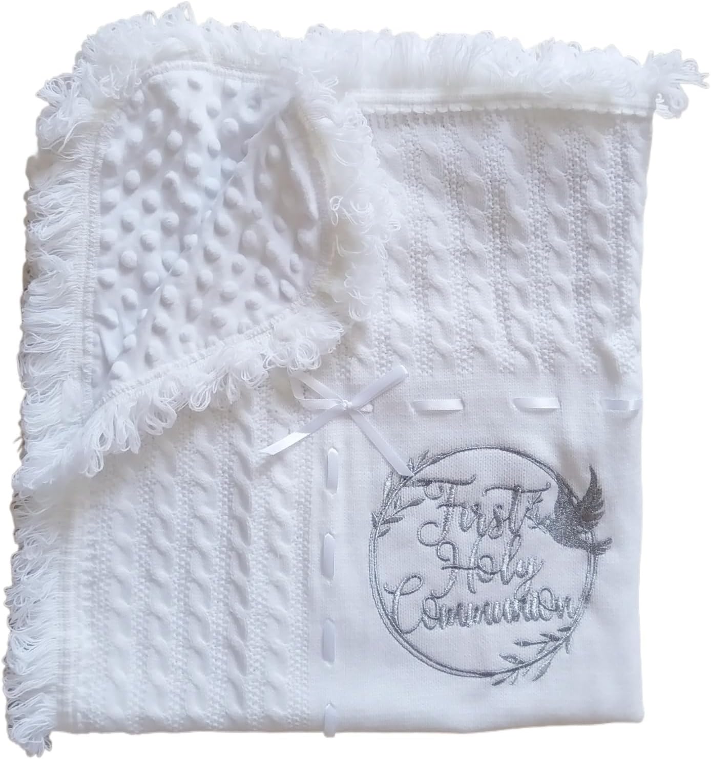 Baby Blanket White Baptism Gifts for Girl Boys First Communion Christening Christian Gifts for Kids White Soft Crochet Knitted Towel BST326H