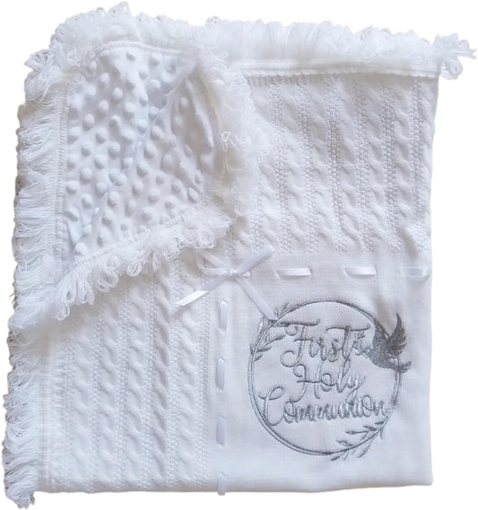 Baby Blanket White Baptism Gifts for Girl Boys First Communion Christening Christian Gifts for Kids White Soft Crochet Knitted Towel BST326H