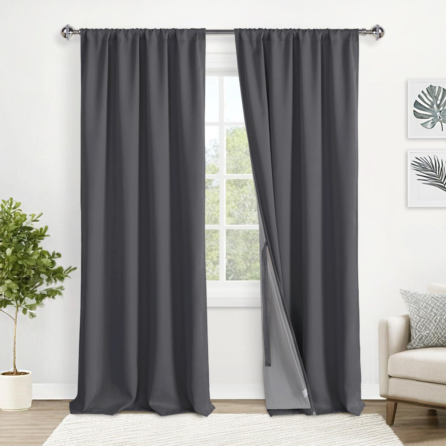 XWZO White Blackout Curtains with Tiebacks - Rod Pocket & Back Tab Heat and Full Light Blocking Window Panels for Bedroom/Nursery, 84 Inches Long Thermal Insulated Draperies, W42 x L84, Set of 2 BST326H