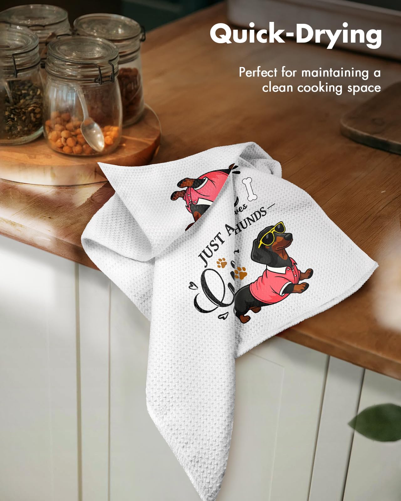 Miss Adola Dog Funny Kitchen Towels - 15x28 Inch Decorative Waffle Microfiber Dish Cloths Cute Absorbent Reusable Hand Tea Towels with Hanging Loop French Bulldog Gift for Dog Lovers WN420