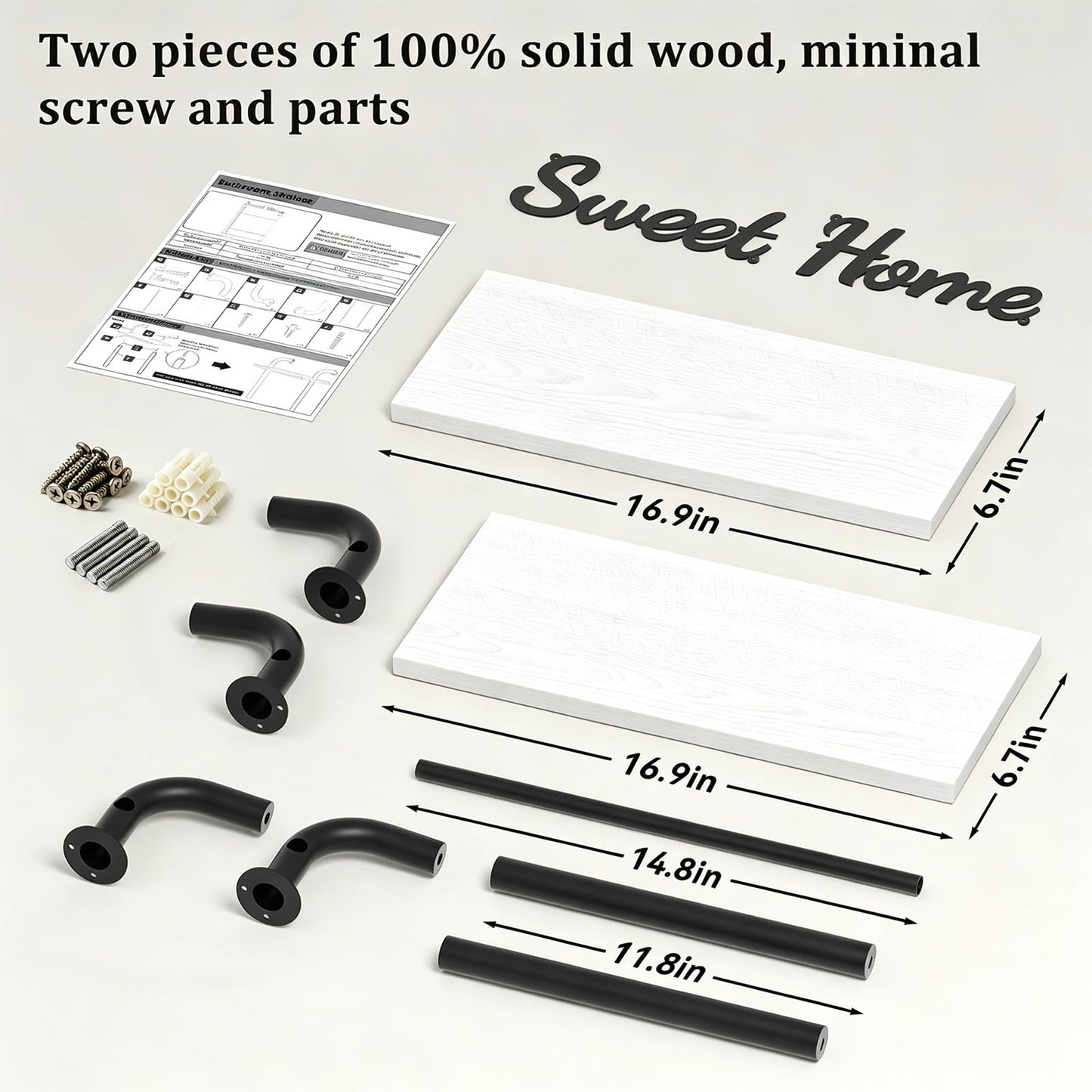 Tinpin Bathroom Shelves Wall Mounted, Rustic Farmhouse Pipe Shelves, Walls Shelf 3-Tier, Industrial Pipe Shelving, Floating Shelf Wall Decor for Bathroom, Kitchen, Bedroom, Living Room 17.3in Black DD1210
