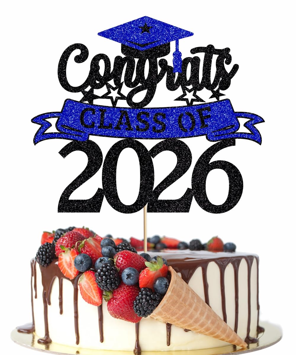 Congratulations Cake Topper,Congratulations 2026 Graduation | Cake Topper,Graduation, Wedding, Retirement, Birthday, Anniversary, Celebration Party Decorations Supplies (Black Gold) BST202