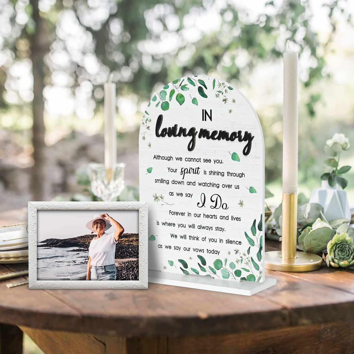In Loving Memory Wedding Sign Rustic Wedding Memorial Sign Wooden Wedding Reception Signs for Wedding & Party Gift Ceremony Anniversaries-White WN420