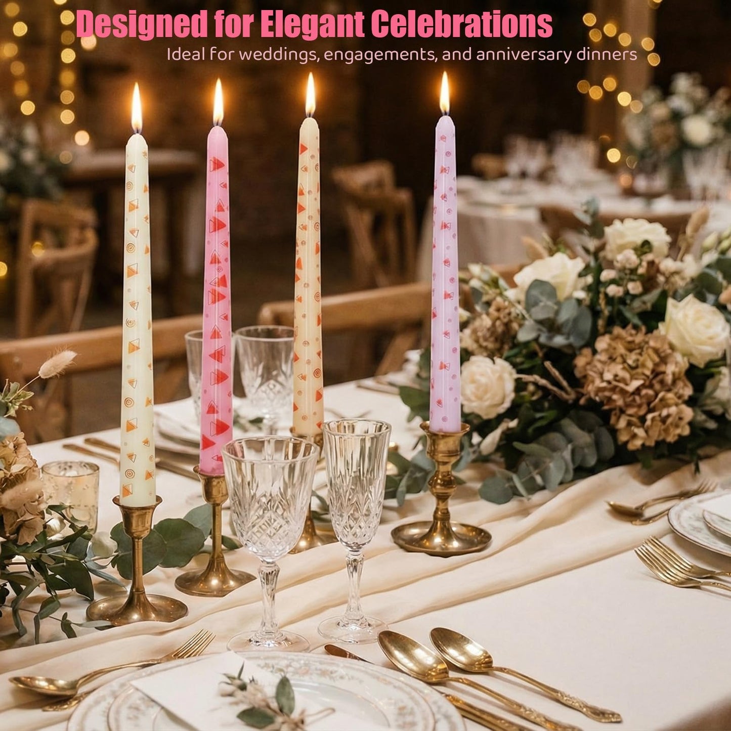 10 Inch Decorative Taper Candles, 4 Pack Birthday Balloon Print Candlesticks, Unscented Dripless Candles with Long Burn Time for Party, Holiday Table & Home Decor BST326H
