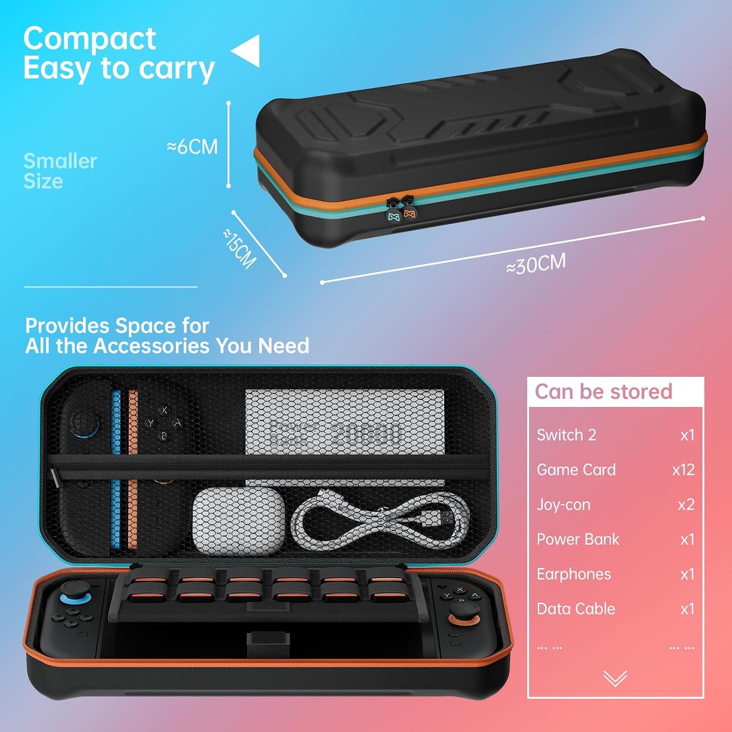Hosanwell Switch2 13 in 1 Accessories Set for 2025 Nintendo Switch2 Model,Switch2 Hard Carrying Case with Switch2 Protective Case,8 Thumb Grip,2 Screen Protector,1 Stand WN420