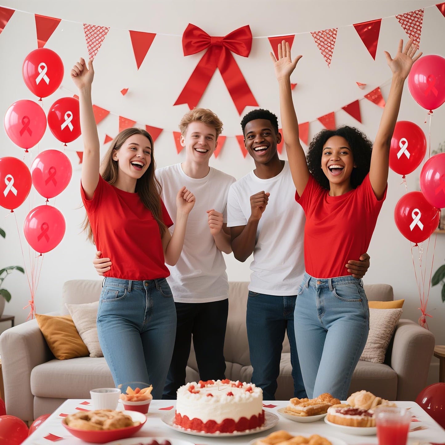 100 Pcs Red Ribbon Awareness Balloons 12 Inch Latex Red White Printed Balloon Arch Kit for Heart Health Fundraisers Community Campaigns Red Ribbon Week School Event Supplies BST220